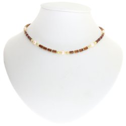 Hj kvalitets ravcylindre halskde med forgyldte slvelementer og gte perler