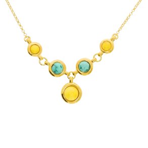 Smuk forgyldt halskde i mlke rav og Turkis-sten 