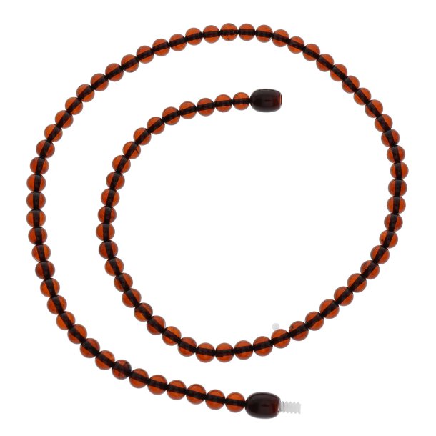 Bernsteinhalskette aus globalen Hochglanz-Bernsteinperlchen in dunkel braun Farbton