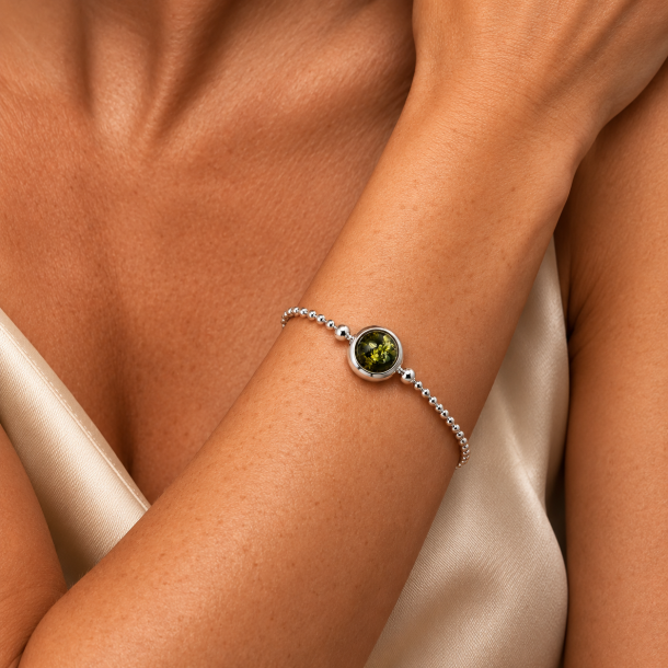 Elegant S�lvarmb�nd med �t Naturligt Jordravsstykke � 925 Sterling S�lv