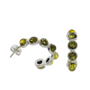 Kreoler grn med gte rav og .925 slv