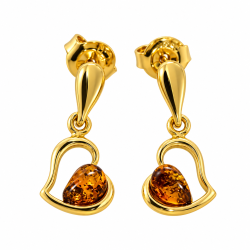 Elegante Hjerteformede Rav�reringe med �gte Cognacfarvet Rav � Guldfarvet Design