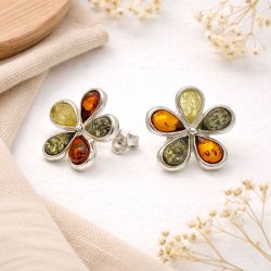 Blumenf�rmige Bernsteinohrringe / Flower Formed Amber Earring / Blumen-Bernstein-Ohringe