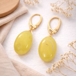 Olivenf�rmige Ohrringe aus Milchbernstein in vergoldetem Silber