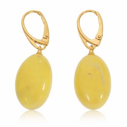 Olivenf�rmige Ohrringe aus Milchbernstein in vergoldetem Silber