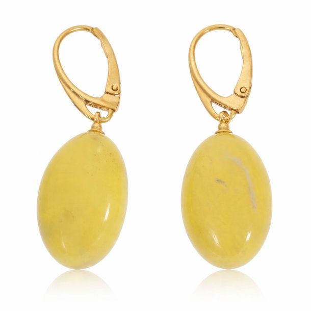 Olivenf�rmige Ohrringe aus Milchbernstein in vergoldetem Silber
