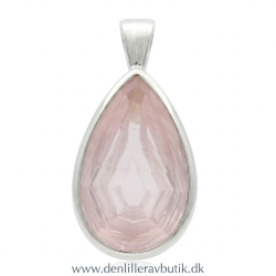 Elegant Dr�beformet Rosa Krystal Vedh�ng i Sterling S�lv � Eksklusiv Halsk�de