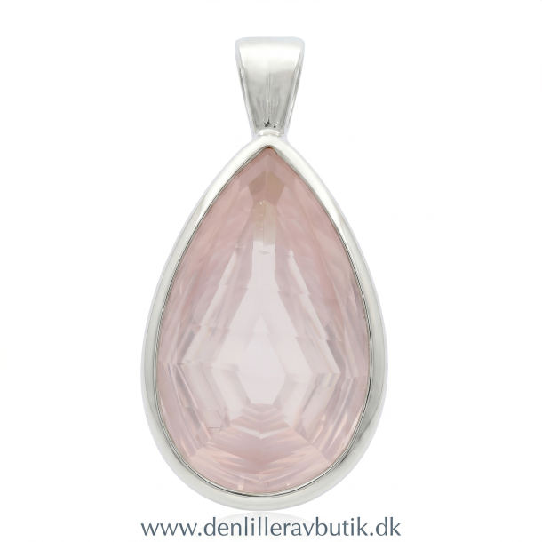 Elegant Dr�beformet Rosa Krystal Vedh�ng i Sterling S�lv � Eksklusiv Halsk�de