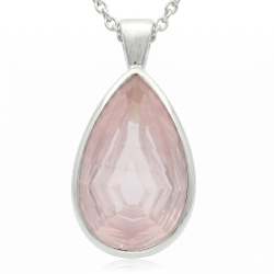 Elegant Dr�beformet Rosa Krystal Vedh�ng i Sterling S�lv � Eksklusiv Halsk�de