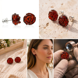 Rose �restikker af �gte rav og Sterling s�lv . 925 