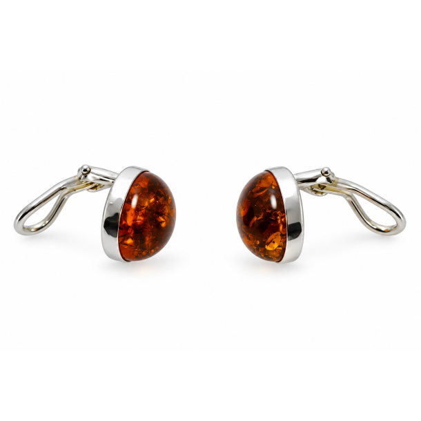 Klassiske Clip-On �reringe med �gte Cognac Rav og 925 Sterling S�lv