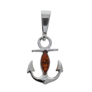 Sikker Havn Anker Vedh�ng i S�lv med Cognac Rav I Den lille Ravbutik