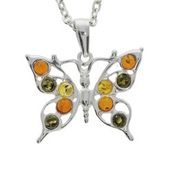 Sommerfugle Vedh�ng i Sterling S�lv med Flerfarvet Baltisk Rav I Elegance og Natur I Den lille Ravbutik