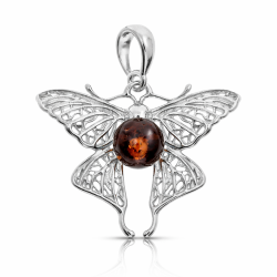 Schmetterling Bernstein und Silber Anh�nger