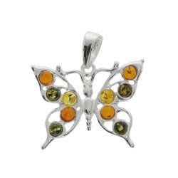 Sommerfugle Vedh�ng i Sterling S�lv med Flerfarvet Baltisk Rav I Elegance og Natur I Den lille Ravbutik