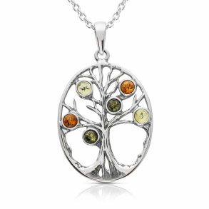 Sterling S�lv Livets Tr� vedh�ng med flerfarvede ravblade