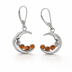 Der Mond mit 3 Tropfen d�nischem Bernstein Ohrringe 