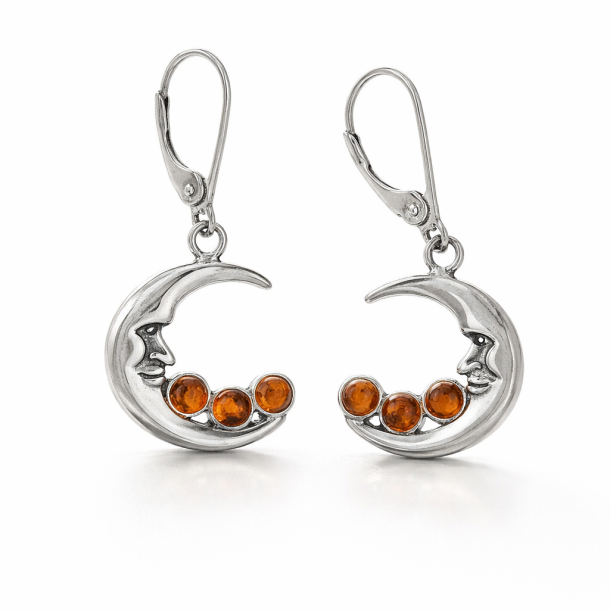 Der Mond mit 3 Tropfen d�nischem Bernstein Ohrringe 