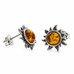 Sol �restikker med �gte Cognac Rav og 925 Sterling S�lv