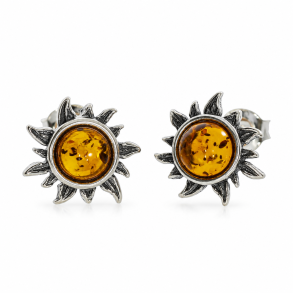 Sol �restikker med �gte Cognac Rav og 925 Sterling S�lv
