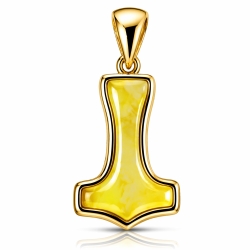 Thor's Hammer Anh�nger aus Bernstein und vergoldetem Sterlingsilber