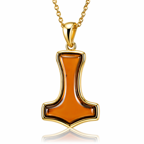 Thor's Hammer Anh�nger aus Bernstein und vergoldetem Sterlingsilber