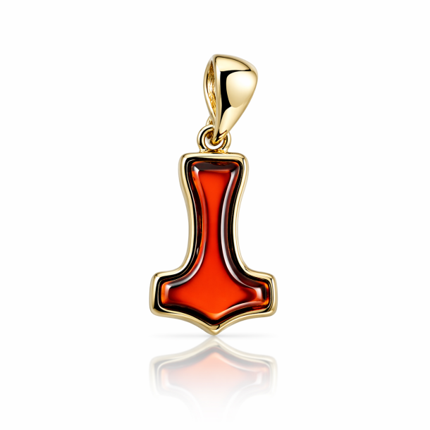 Thors Hammer in Bernstein vergoldet