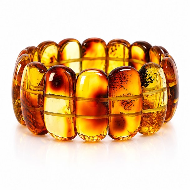Exklusives handgefertigtes Bernstein Armband mit mehrfarbigem baltischem Bernstein in Cognac- und Honigt�nen. Luxuri�ses Statement Schmuckst�ck.