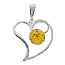 Hjerte Vedhng I 925 Sterling Slv Og Rav