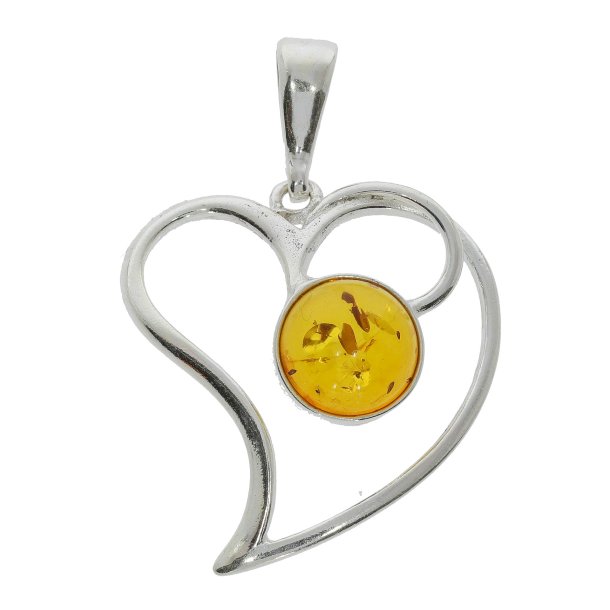 Hjerte Vedhng I 925 Sterling Slv Og Rav