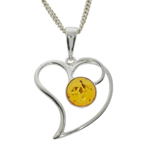 Hjerte Vedhng I 925 Sterling Slv Og Rav