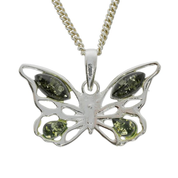 Sommerfugl Vedhng I 925 Sterling Slv Og Rav