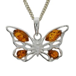 Sommerfugl Vedhng I 925 Sterling Slv Og Rav