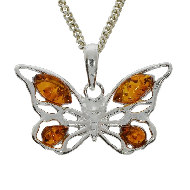 Sommerfugl Vedhng I 925 Sterling Slv Og Rav