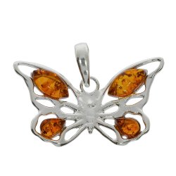 Sommerfugl Vedhng I 925 Sterling Slv Og Rav