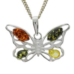 Sommerfugl Vedhng I 925 Sterling Slv Og Rav