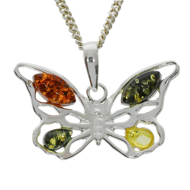 Sommerfugl Vedhng I 925 Sterling Slv Og Rav