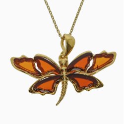 Goldener Schmetterlingsanh�nger aus echtem Bernstein und vergoldetem Silber