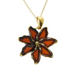 Margaret blume anh�nger aus echtem Bernstein und vergoldetem Silber