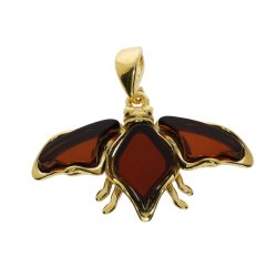 Honigbiene anh�nger aus echtem Bernstein und vergoldetem Silber