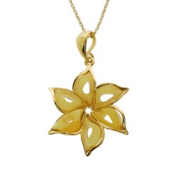 Sonnenblumen anh�nger aus echtem Milch bernstein und vergoldetem Silber