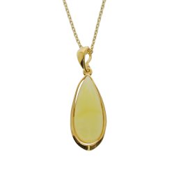 Strahlender Glanz Tropfen anh�nger aus echtem Milch bernstein und vergoldetem Silber