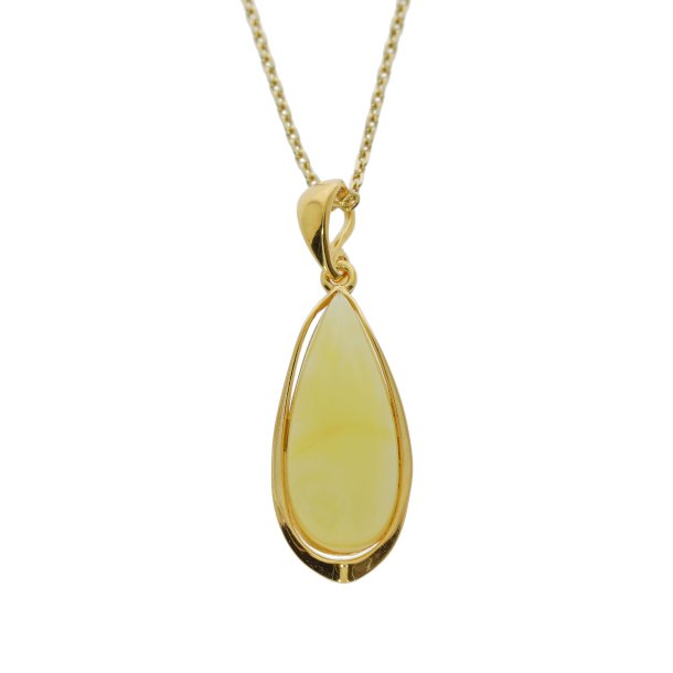 Strahlender Glanz Tropfen anh�nger aus echtem Milch bernstein und vergoldetem Silber