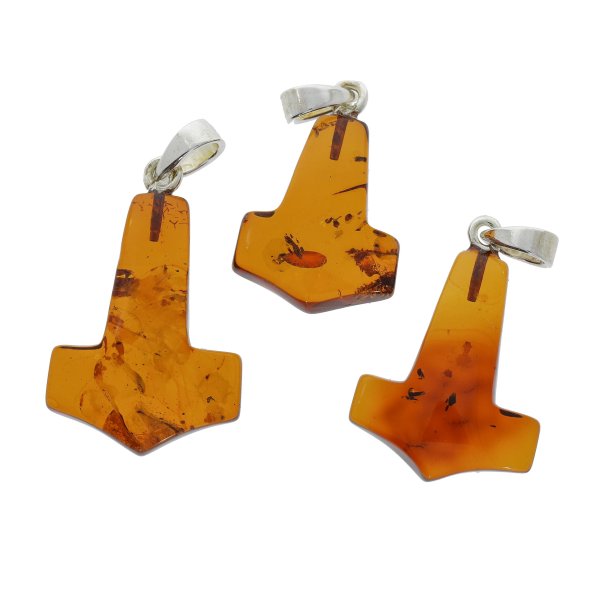 Thors Hammer Bernsteinanh�nger mit Silber