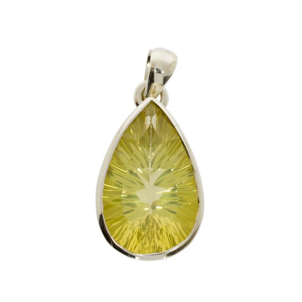 Citronkvarts Vedhng af hjeste kvalitet, diamantslebet fremstillet efter gamle guldsmedetraditioner