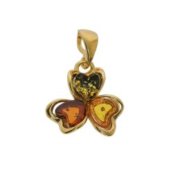 Dreifache Herzen � Bernsteinblumen-Anh�nger aus echtem Bernstein und vergoldetem Silber