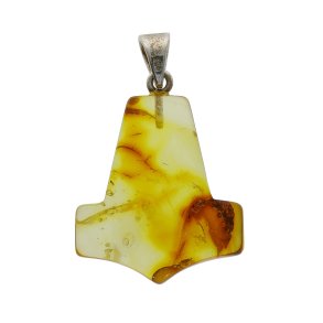 Handgefertigter Thorshammer aus echtem Nordsee-Bernstein � Unikat mit Silber�se