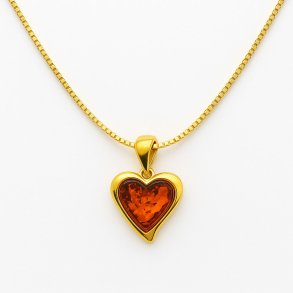 Smukt Hjerte Vedh�ng I Rav Og Forgyldt Sterling S�lv perfekte konfirmations, Valentines dage gave