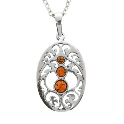 Vintage sterlings�lv cognac rav filigran vedh�ng - ovalt �bent design 