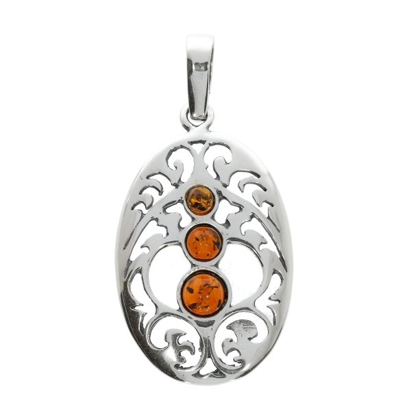 Vintage sterlings�lv cognac rav filigran vedh�ng - ovalt �bent design 